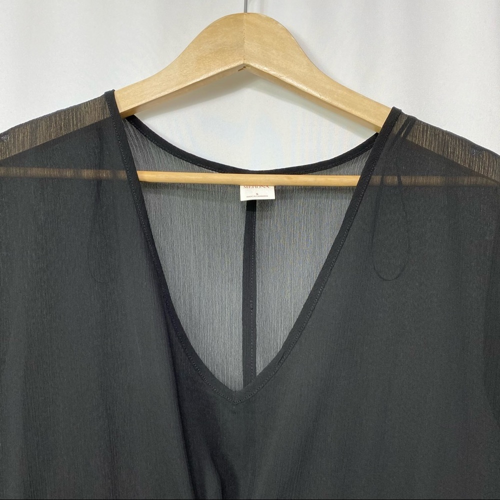 Merona- Black Sheer V neck drawstring Coverup S - Picture 2 of 8